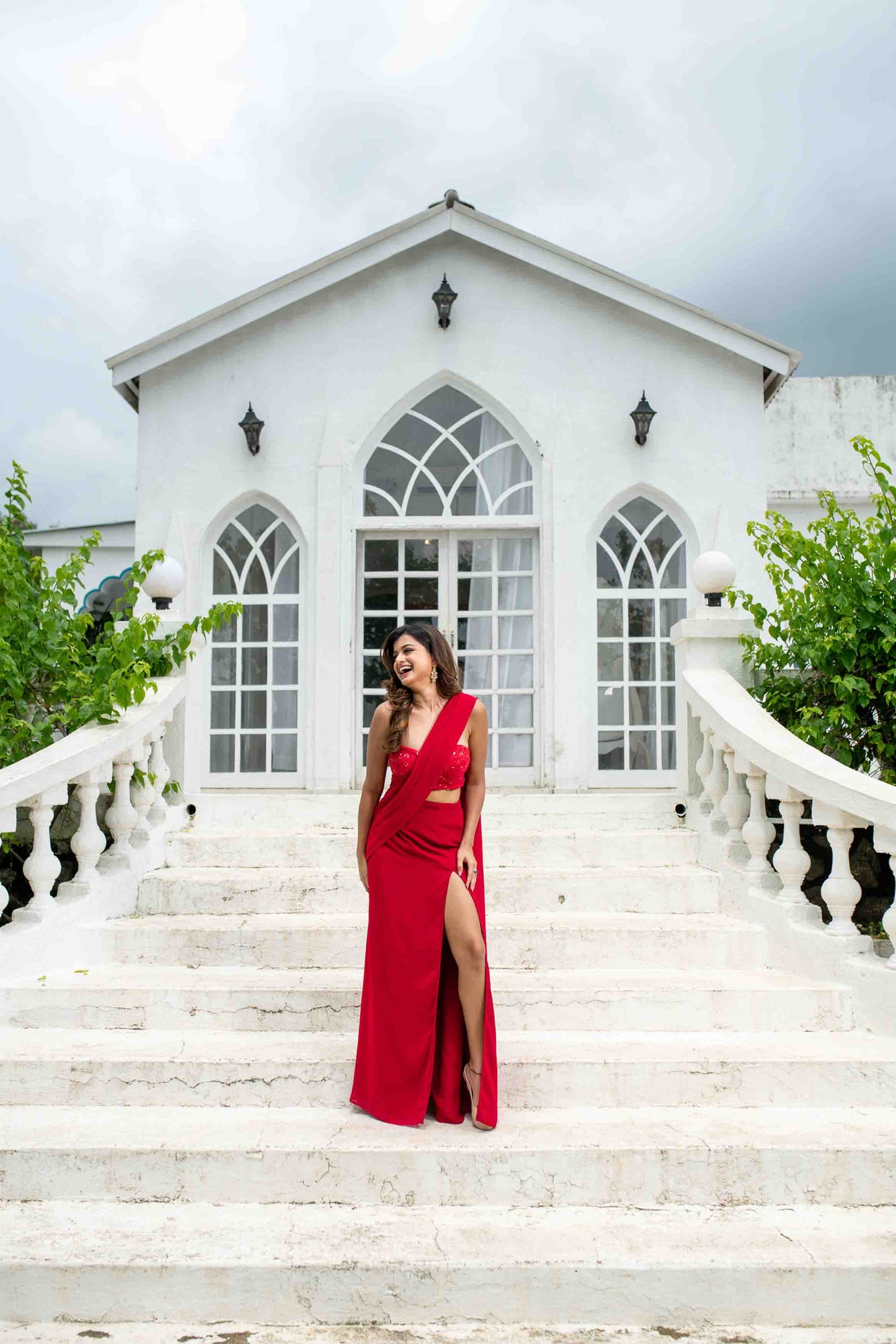 Women's Red Skirt Slit Saree