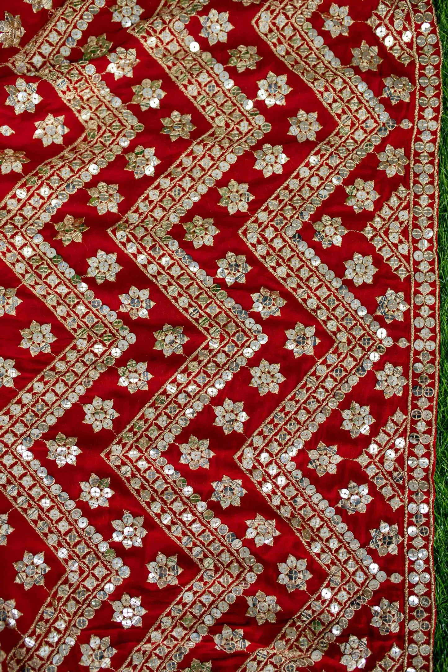 Women's Red And Gold Lehenga Cape Sleeves