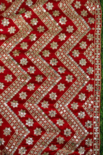 Women's Red And Gold Lehenga Cape Sleeves
