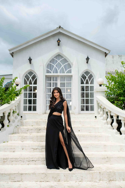 Women's Black Skirt Slit Saree