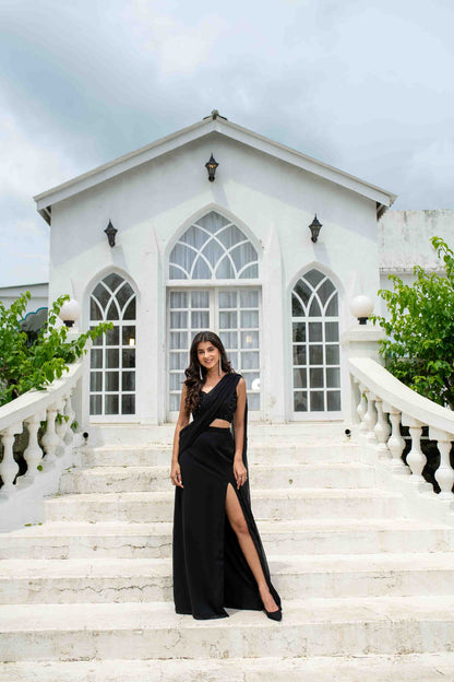 Women's Black Skirt Slit Saree