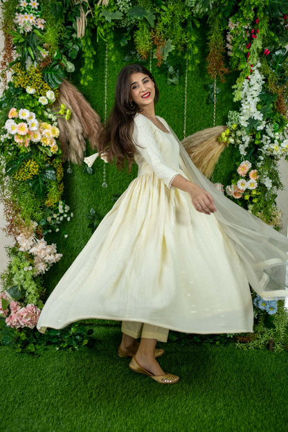 Women's Dolly White Thread Work Anarkali