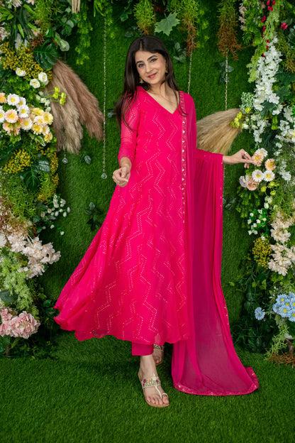 Women's Pink Thread Work Anarkali