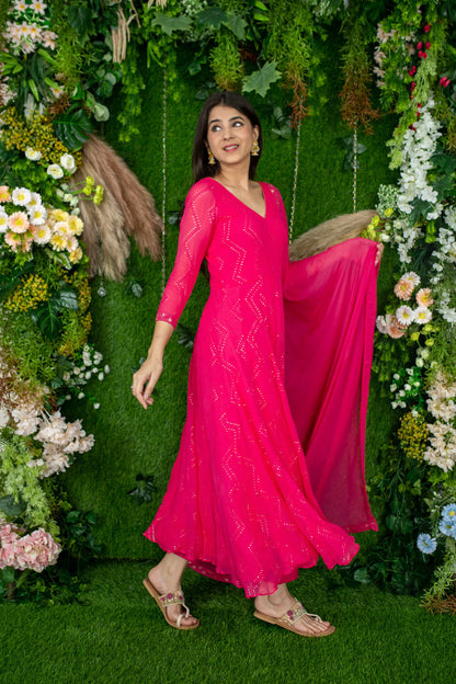 Women's Pink Thread Work Anarkali