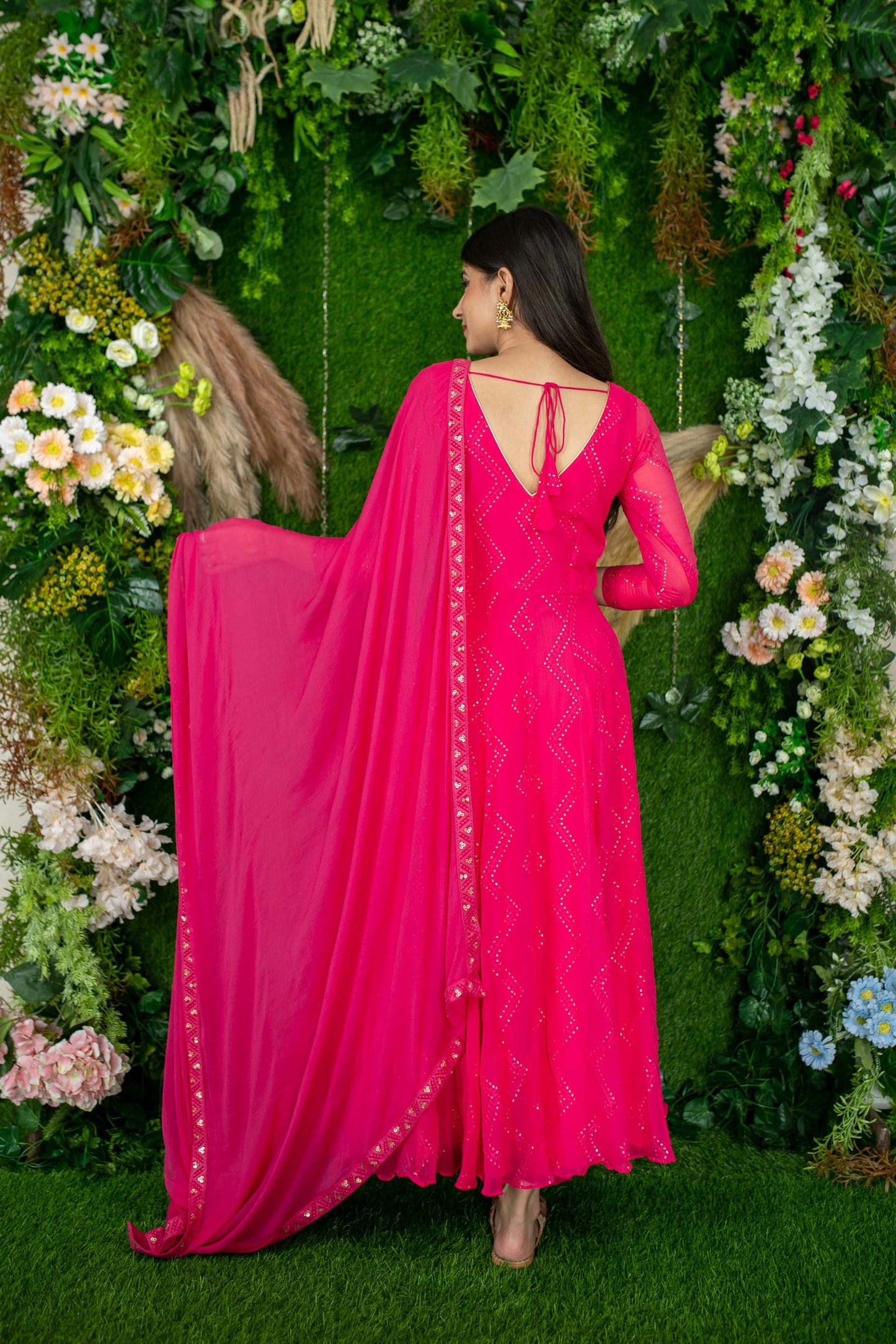 Women's Pink Thread Work Anarkali