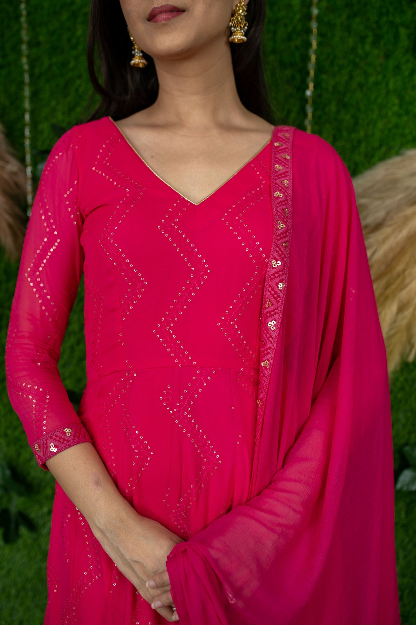 Women's Pink Thread Work Anarkali