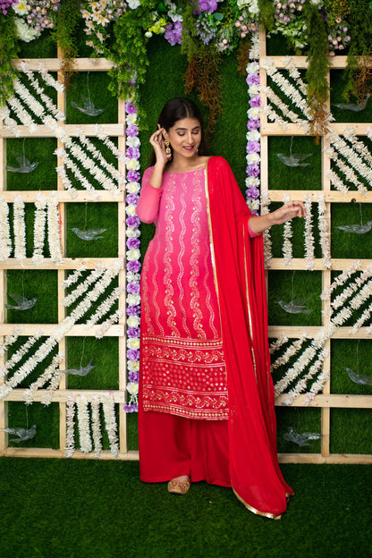 Women's Pink Ombre Kurta Palazzo Set
