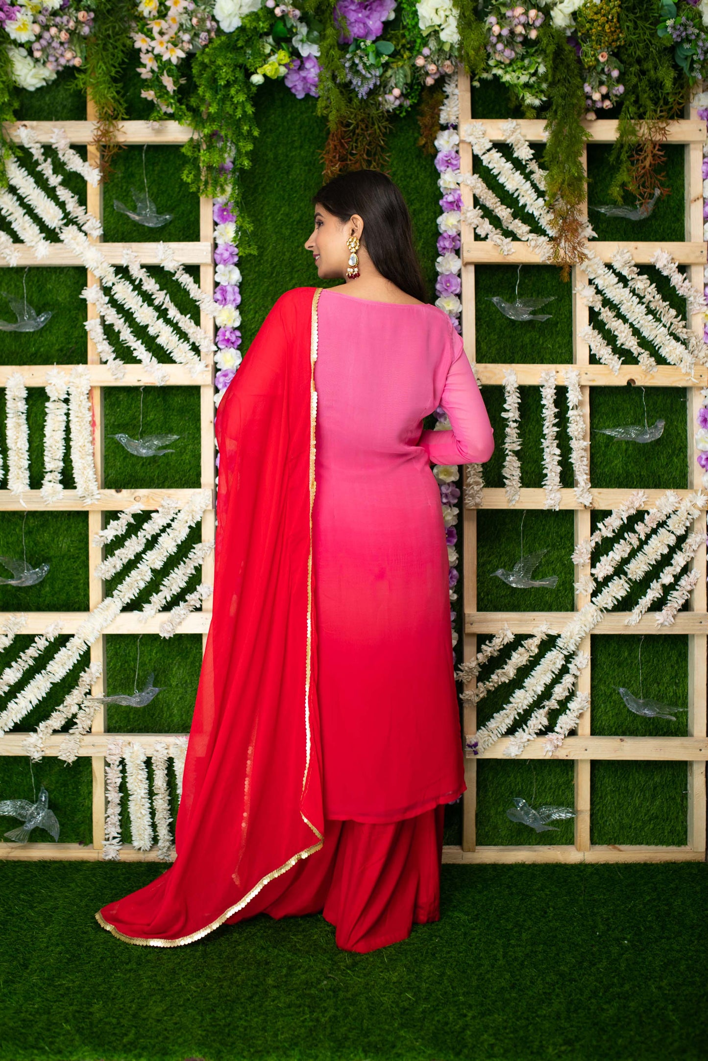 Women's Pink Ombre Kurta Palazzo Set