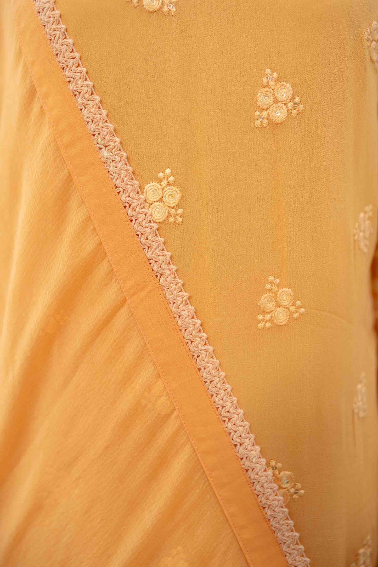 Women's Light Orange Thread Work Kurta Set