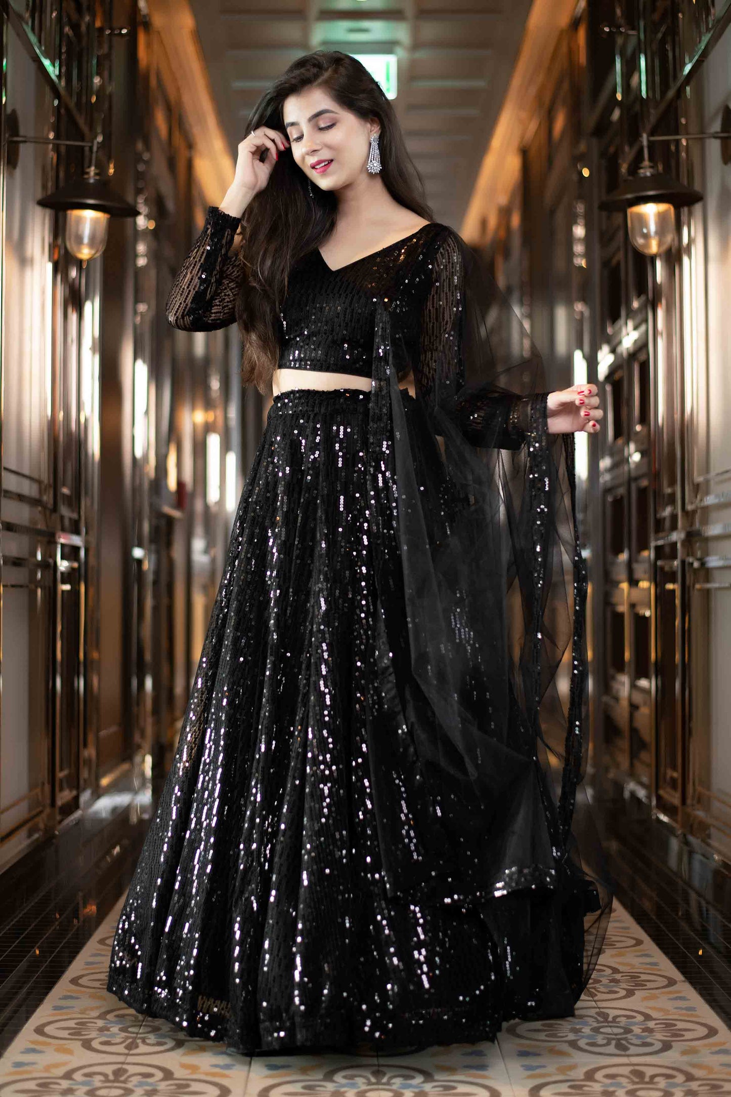 Women's Black Lehenga Choli Set (3pcs set)