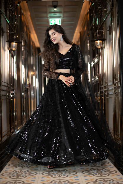Women's Black Lehenga Choli Set (3pcs set)
