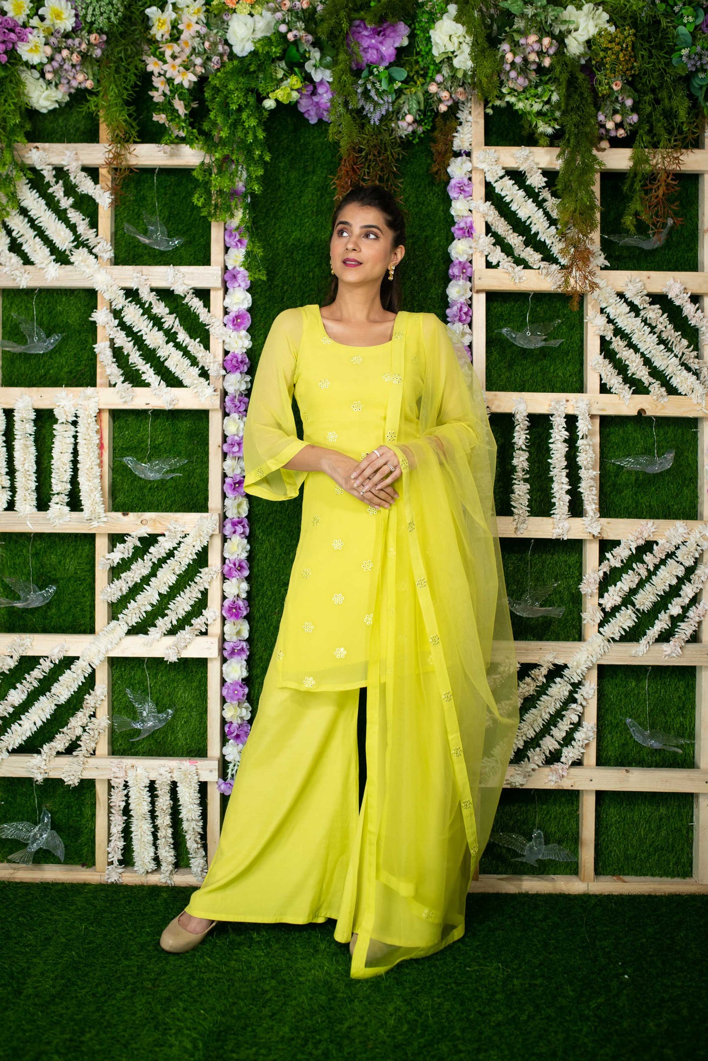 Women's Lime Kurta Sequin Kurta Pallaza Set