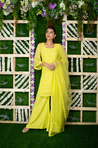 Women's Lime Kurta Sequin Kurta Pallaza Set