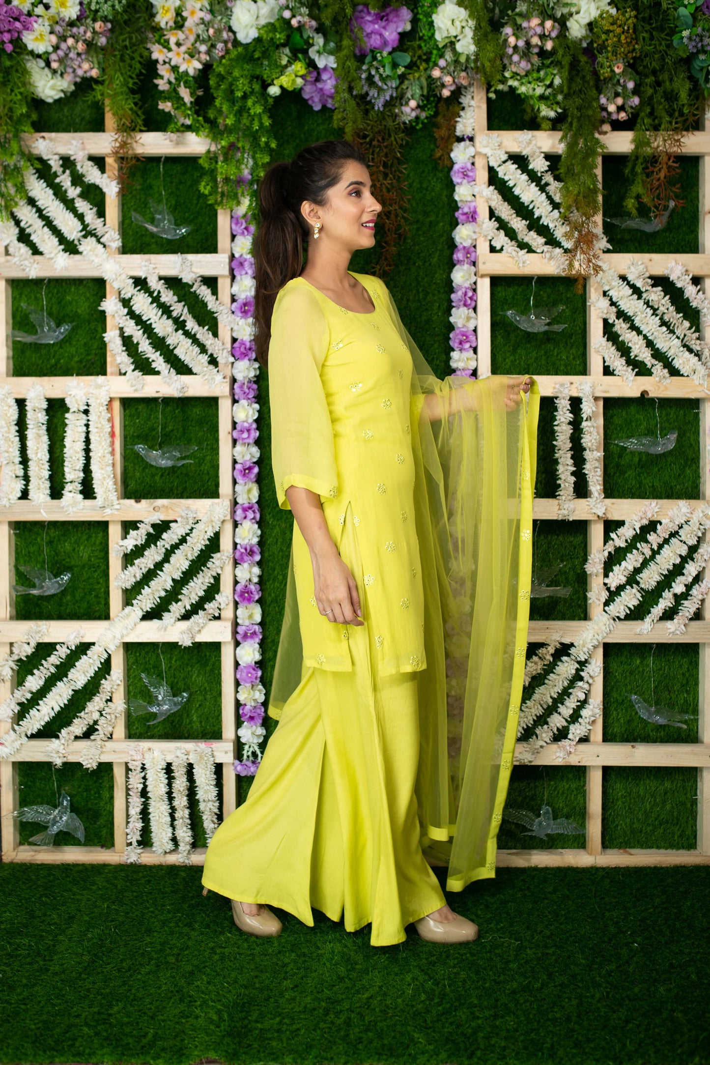 Women's Lime Kurta Sequin Kurta Pallaza Set
