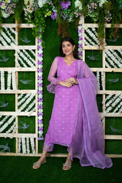 Women's Lavender Organza Kurta Set