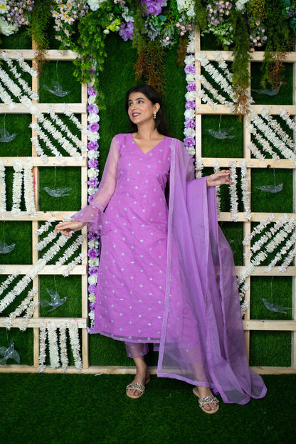 Women's Lavender Organza Kurta Set