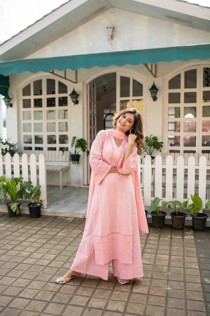 Women's Pink Cotton Kurta Set