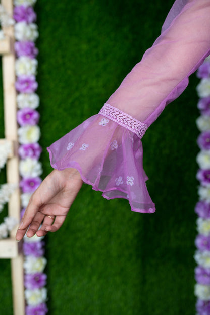 Women's Lavender Organza Kurta Set