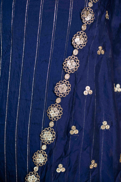 Women's Royal Blue Kurta Set With Organza Dupatta (3pcs Set)