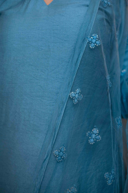 Women's Blue Kurta Set With Dupatta