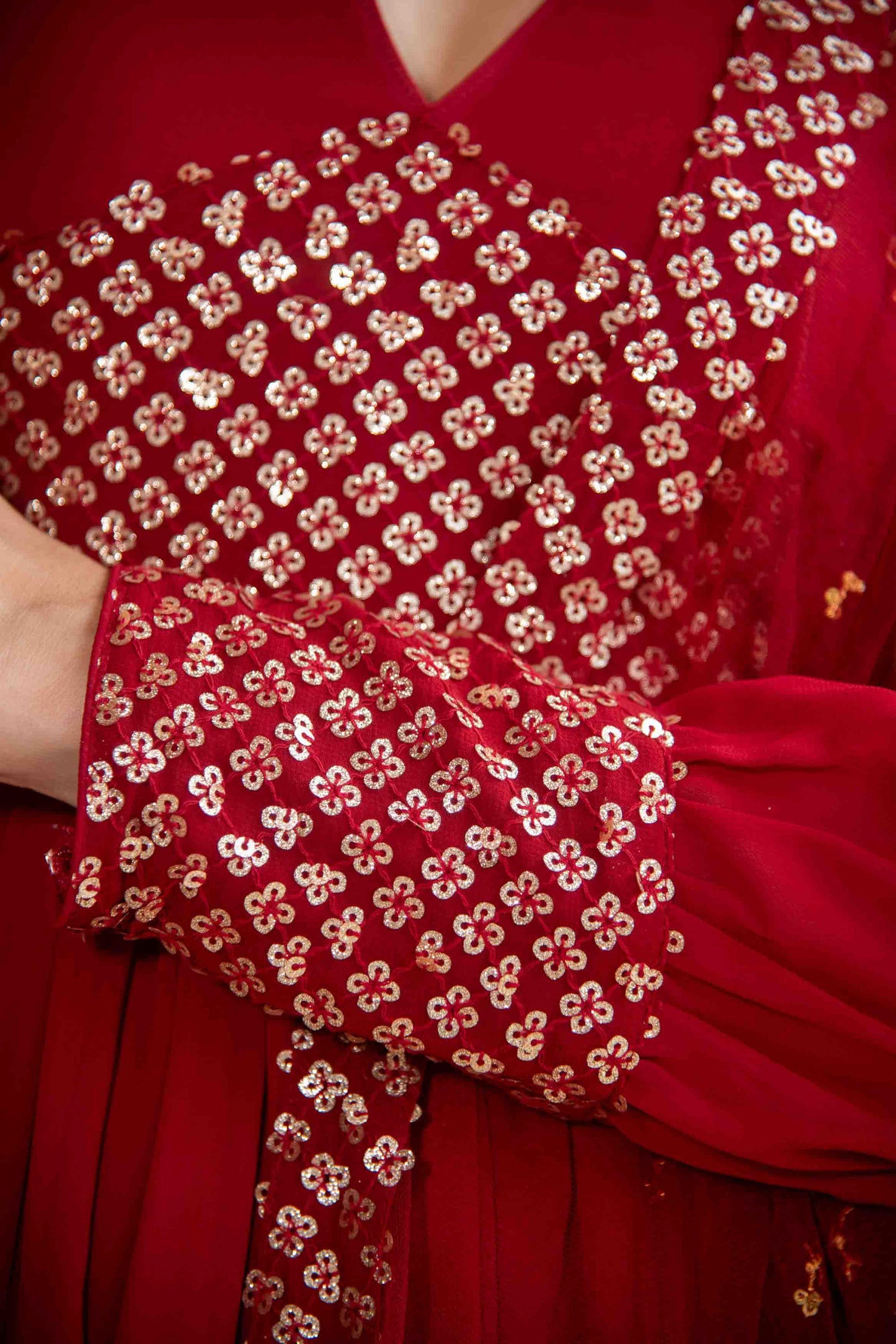 Women's Maroon V Neck Anarkali Set