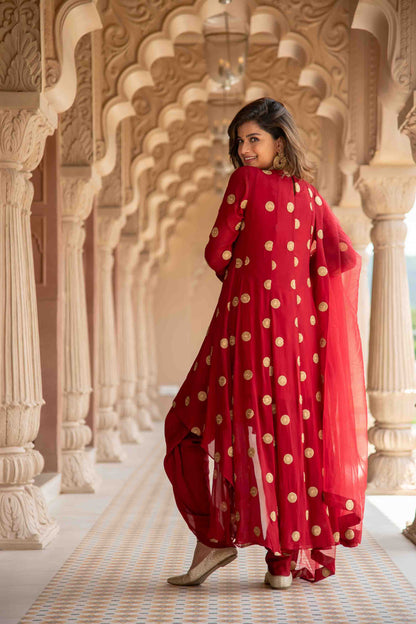 Women's Maroon High Low Dhoti Set