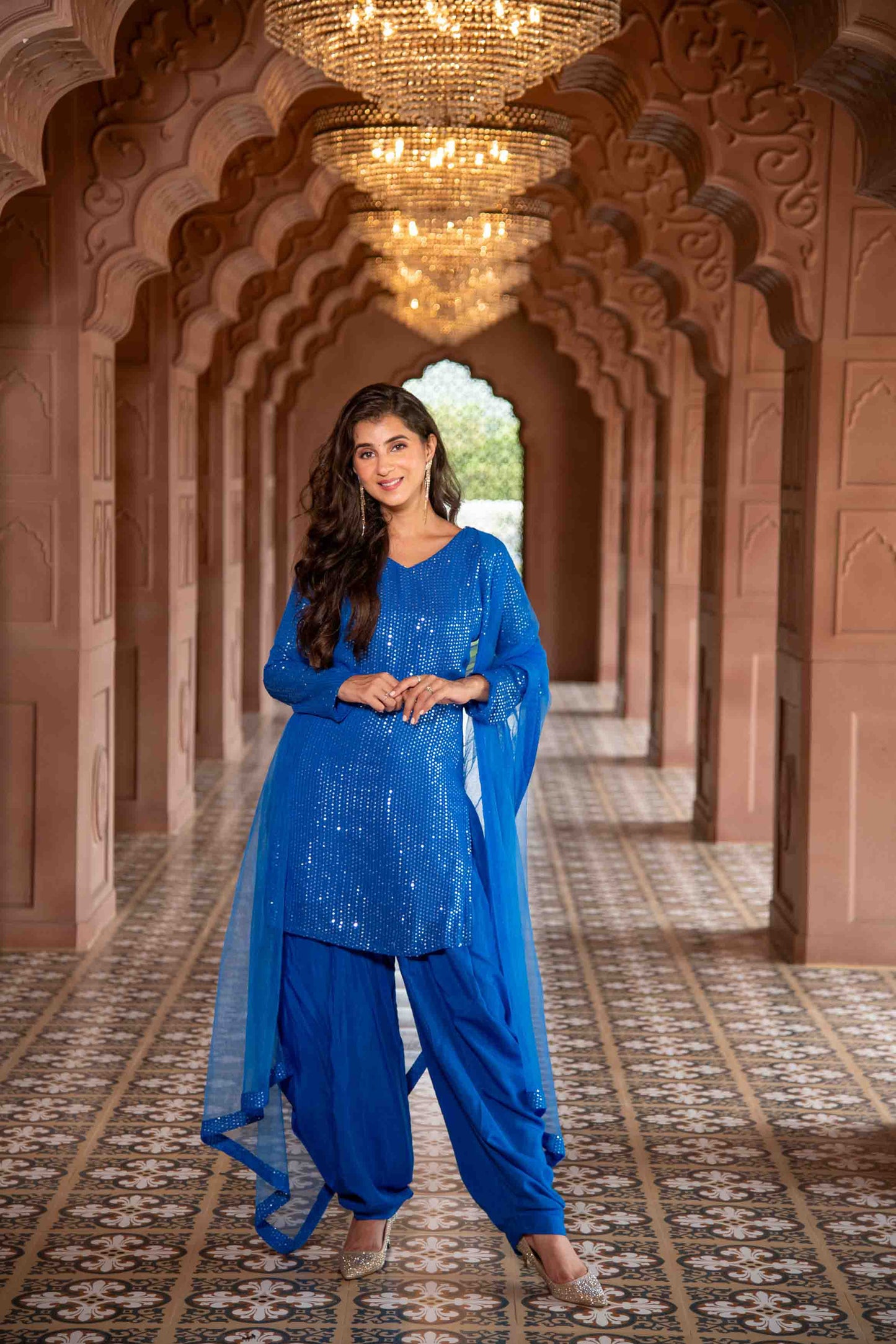 Women's Electric Blue Patialla Set