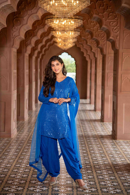 Women's Electric Blue Patialla Set