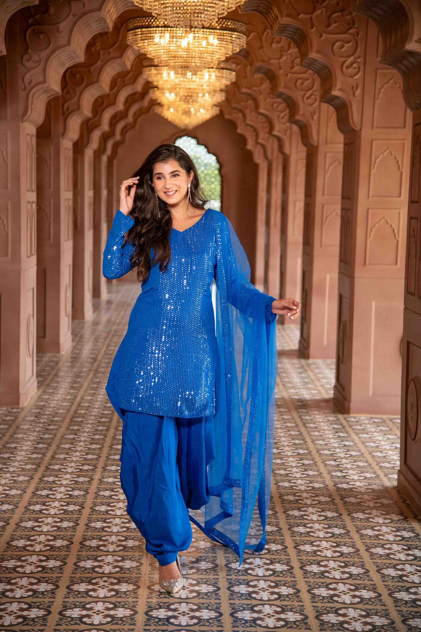 Women's Electric Blue Patialla Set