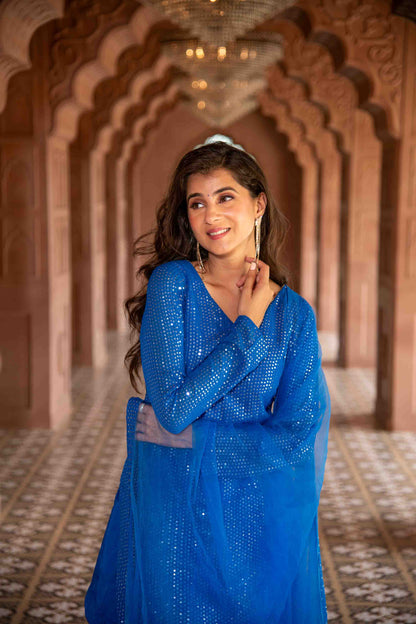 Women's Electric Blue Patialla Set