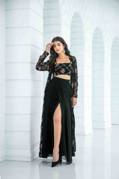 Women's Black Slit Dhoti With Jacket