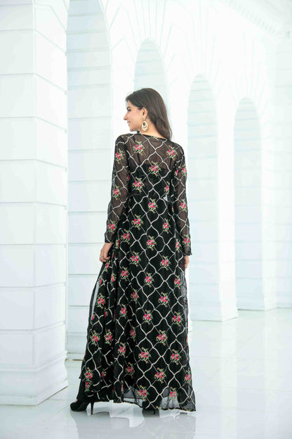 Women's Black Slit Dhoti With Jacket