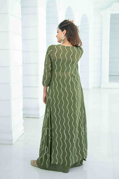 Women's Olive Skirt Dhoti With Jacket