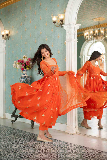 Women's Orange  Choli Style Anarkali Set