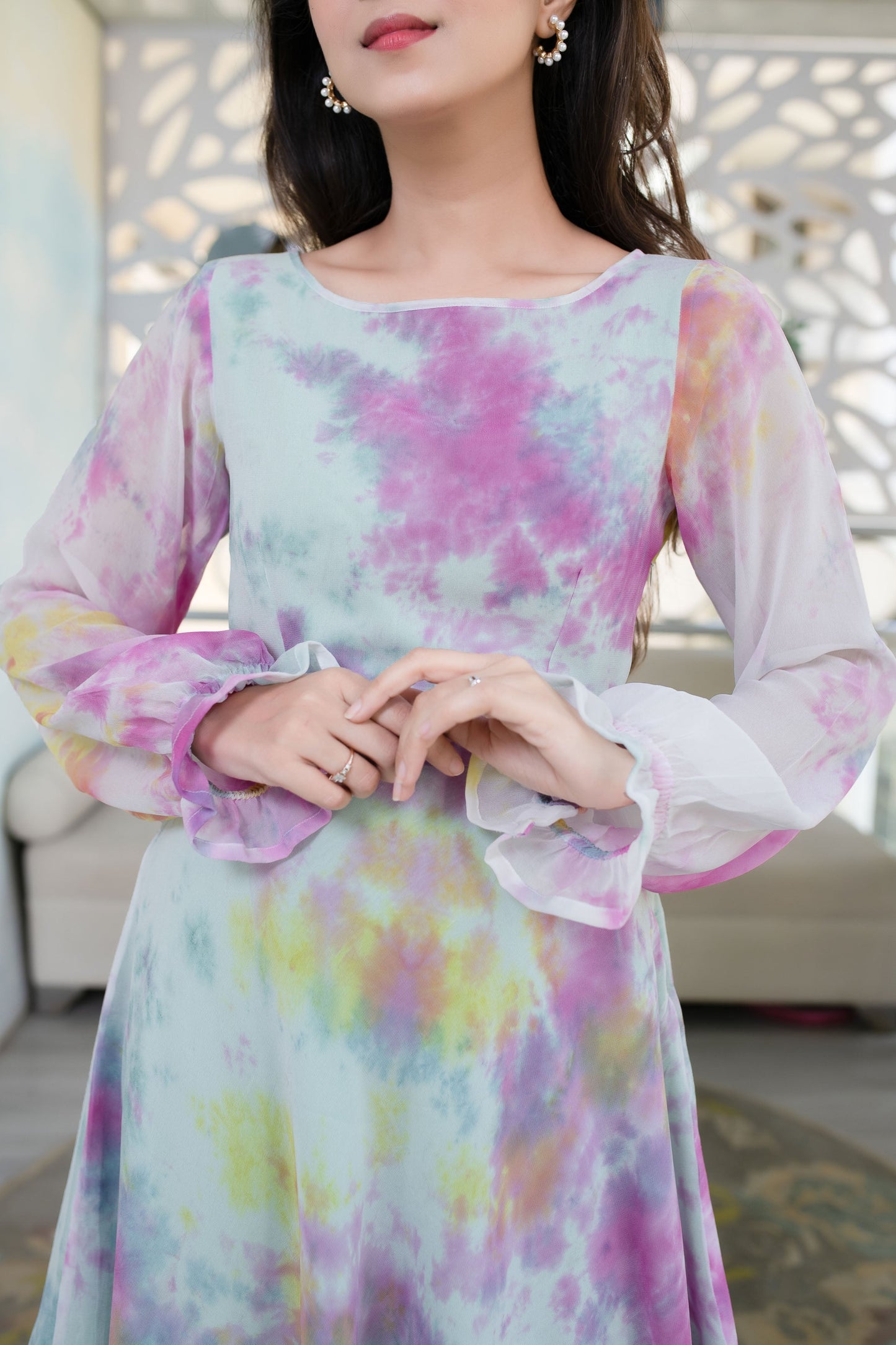 Women's Tie And Dye Goergette Short Dress (1pc set)