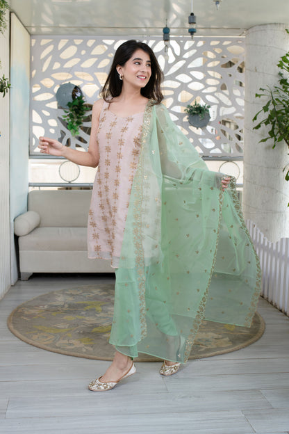 Women's Peach And Pista Dhoti Set (3pcs set)