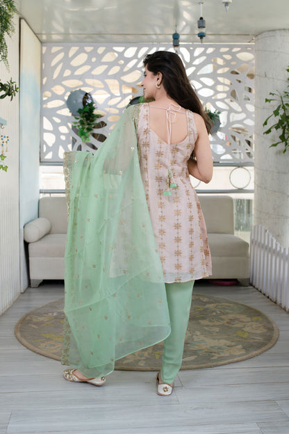 Women's Peach And Pista Dhoti Set (3pcs set)