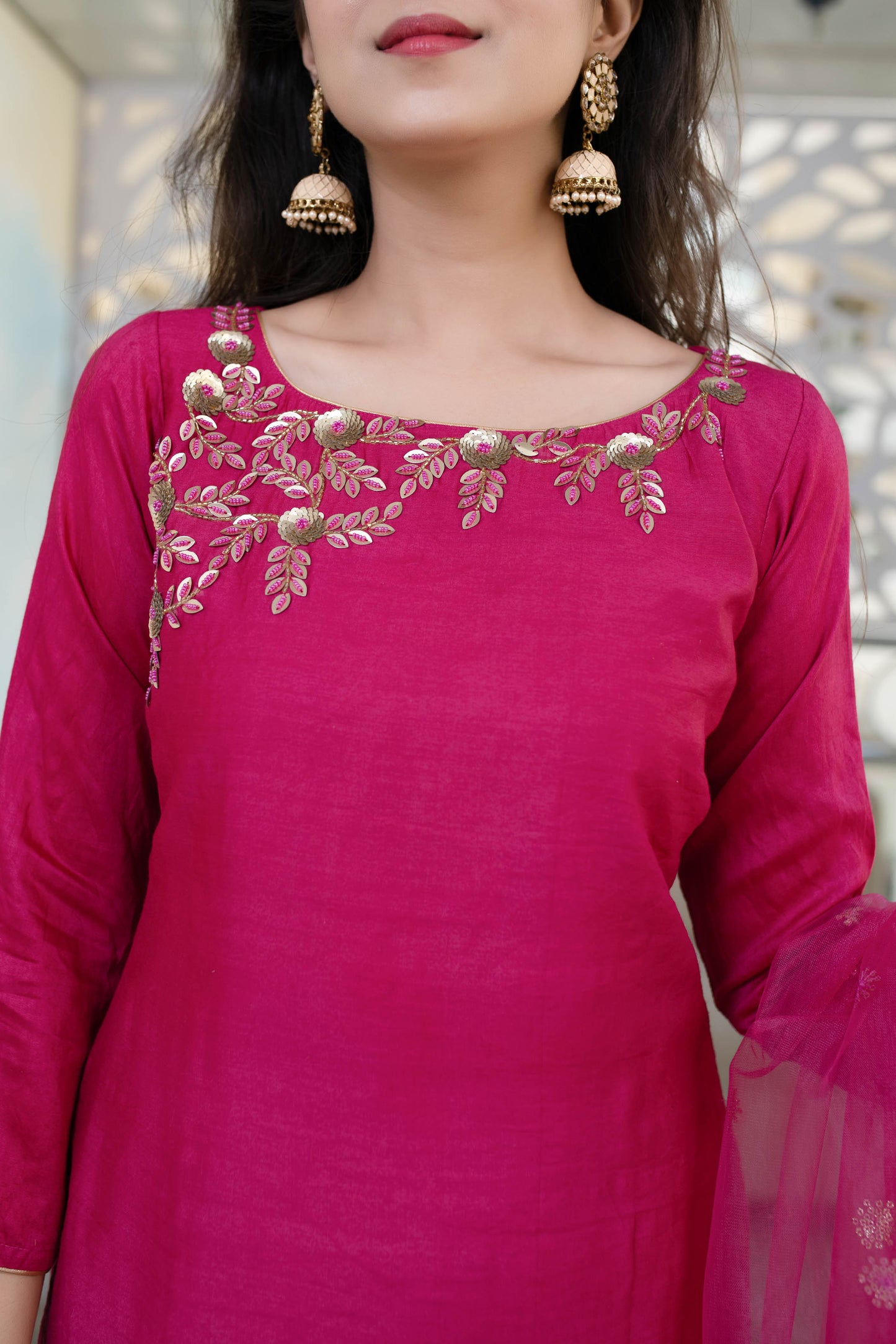 Women's Hand Work Pink Kurta Set (3pcs set)