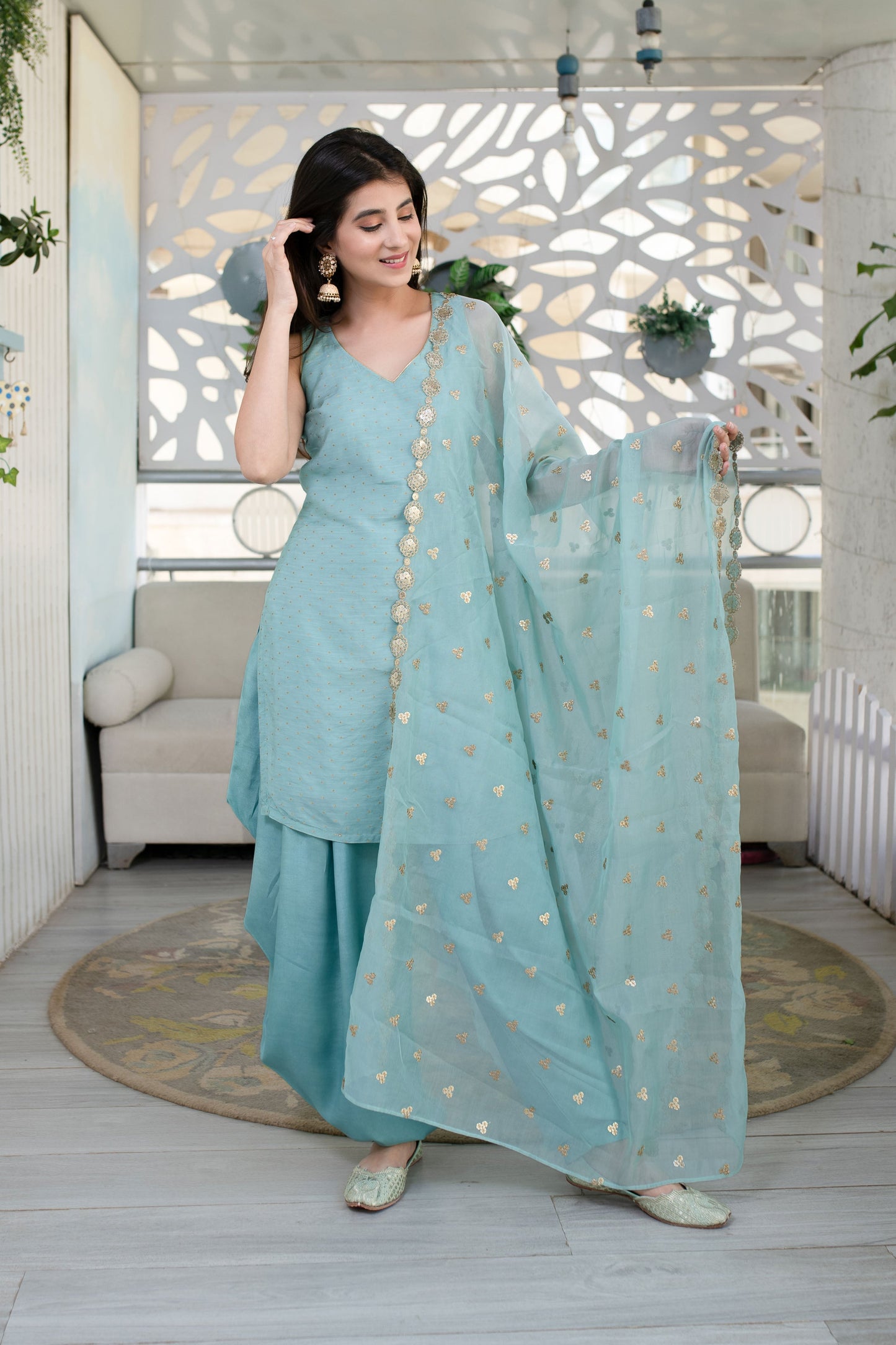 Women's Light Mint Patiala Set (3pcs set)