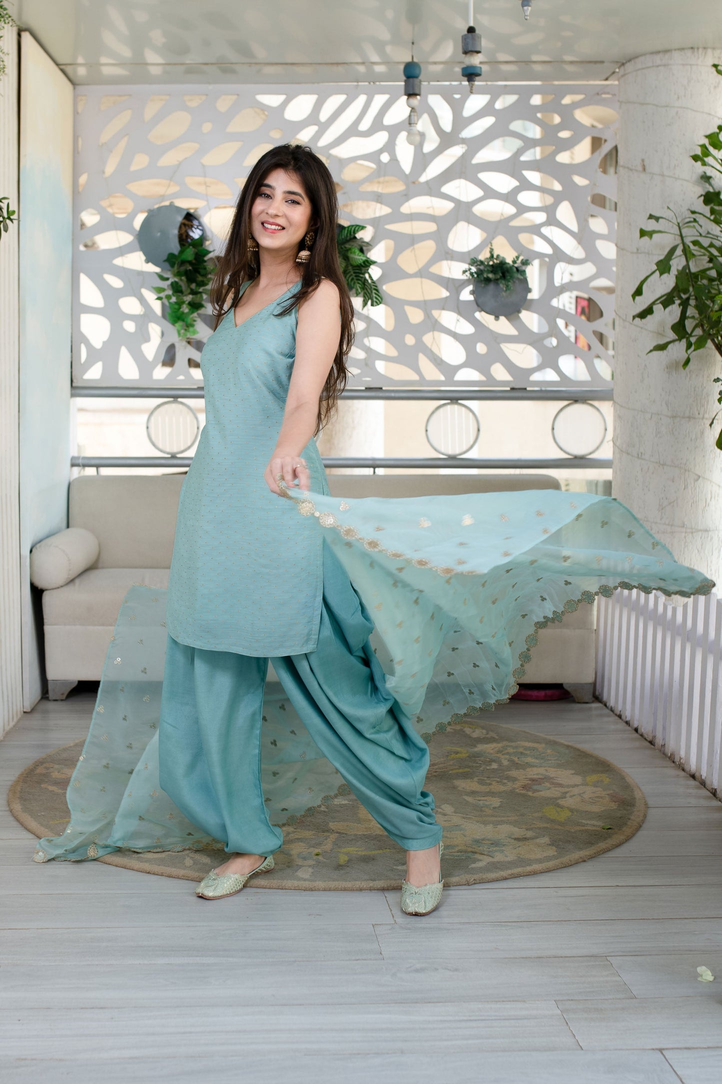 Women's Light Mint Patiala Set (3pcs set)