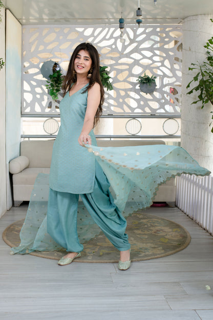Women's Light Mint Patiala Set (3pcs set)