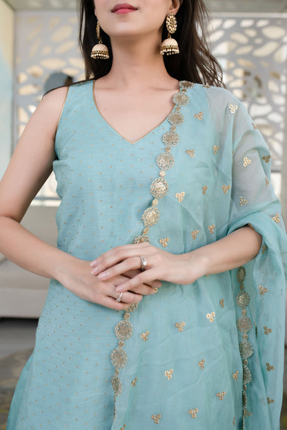 Women's Light Mint Patiala Set (3pcs set)