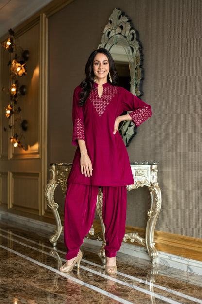Women's Velvet Magenta Coord Set