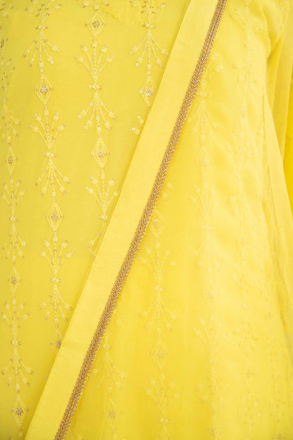 Women's Bright Yellow Thread Work Kurta Set