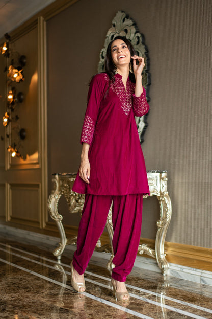 Women's Velvet Magenta Coord Set