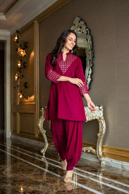 Women's Velvet Magenta Coord Set