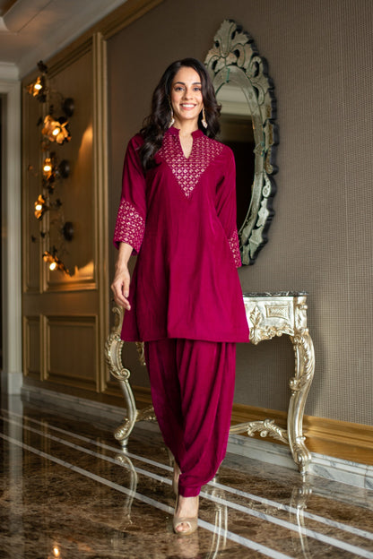 Women's Velvet Magenta Coord Set