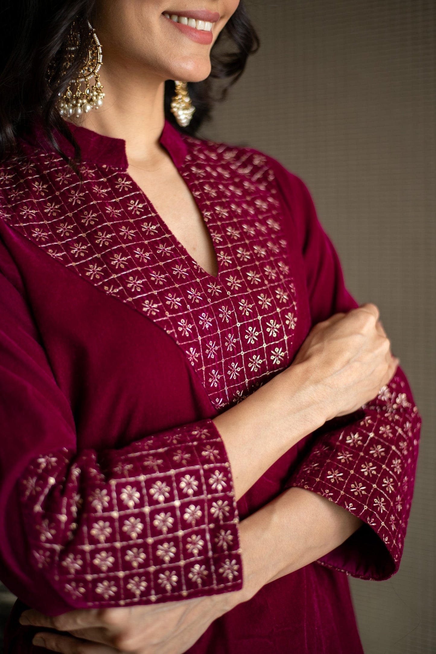 Women's Velvet Magenta Coord Set