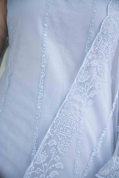 Women's Powder Blue Net Short Kurta Set