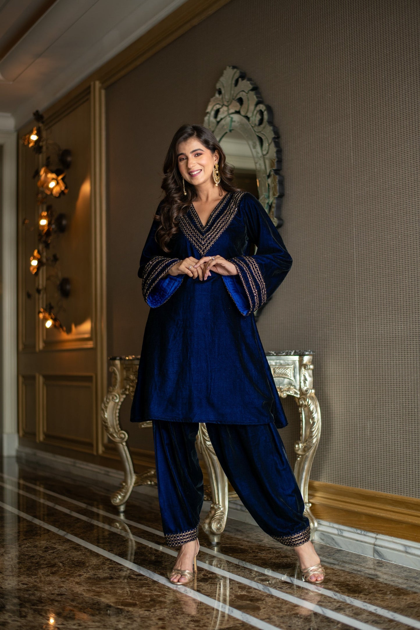 Women's Velvet Royal Blue Co-Ord Set